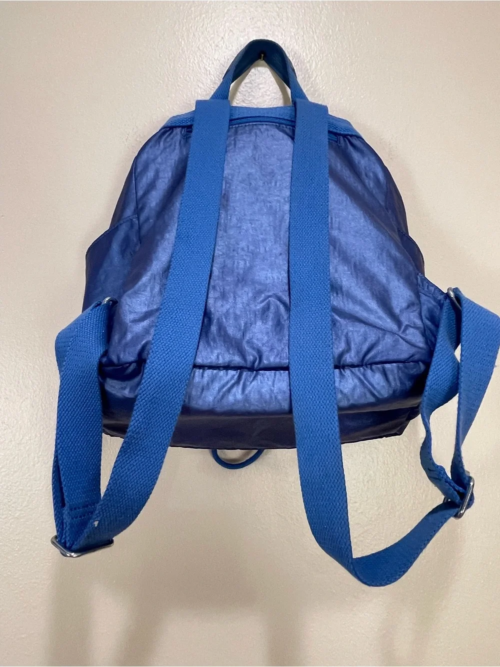 Kipling City Pack Metallic Blue Backpack Small Slouchy Y2K Monkey Charm Nylon